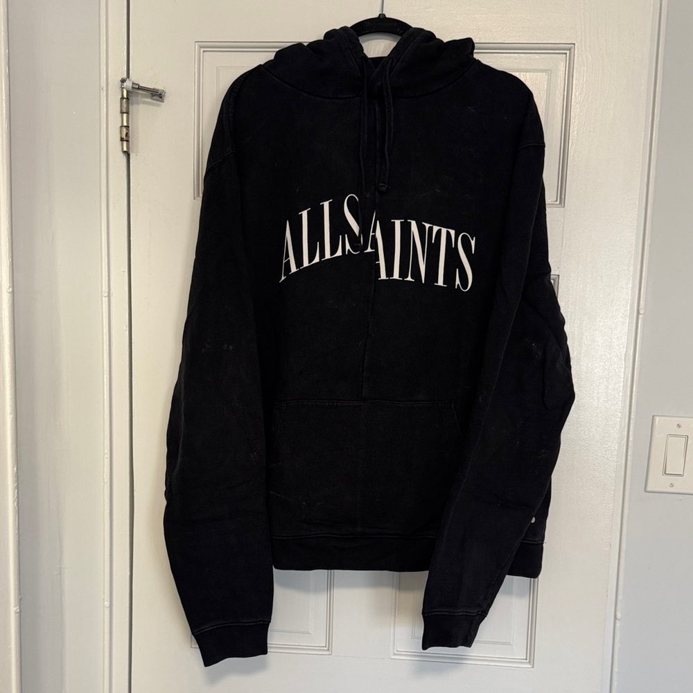 All Saints Black Hoodie Sweatshirt with White Logo